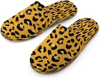 Generic Yellow Leopard Pattern Mens Cozy Memory Foam Slippers Warm Cotton House Shoes Comfy Slipper for Indoor Outdoor