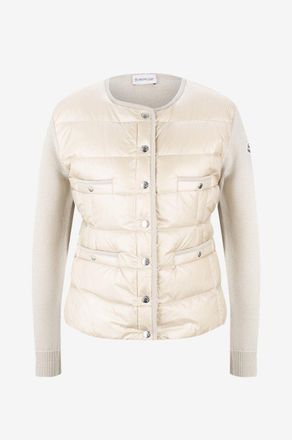 Moncler Schmaler Cardigan mit Reissverschluss aus Wolle und Daunenteilen