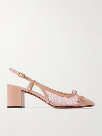 Valentino Garavani D&eacute;collet&eacute; Slingback In Pelle E Mesh Con Nappine Valet Du Roi 60 - Neutri
