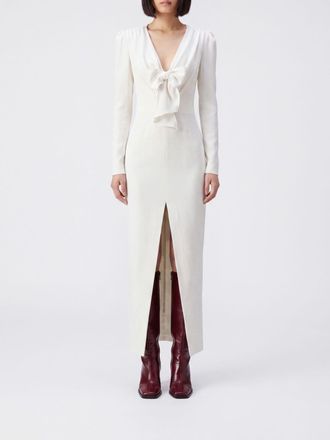 Alessandra Rich Cr&ecirc;pe Sheath Midi Dress with Bow and Front Slit