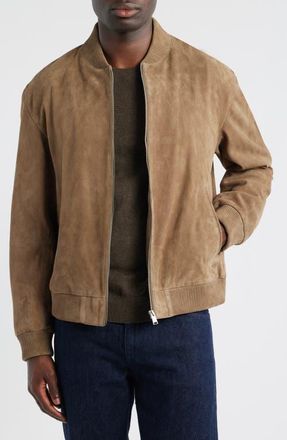 BOSS Muller Suede Bomber Jacket in Open Brn at Nordstrom, Size 46 Regular