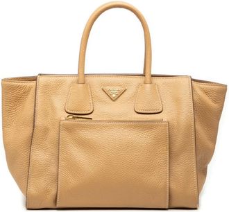 Prada 2000-2025 Vitello Daino Front Pocket Open Convertible Tote satchel - Marrone
