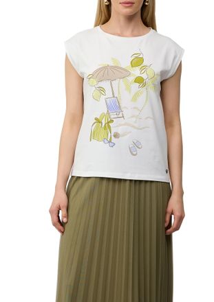 s.Oliver Black Label T-Shirt S.OLIVER BLACK LABEL, Damen, Gr. 34, weiss (wei&szlig;), Jersey, Obermaterial: 93% Baumwolle, 7% Elasthan, bedruckt, regular fit taillenbedeckt, Run