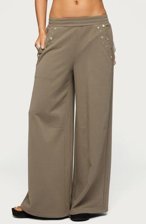 Edikted Zania Iridescent Button Sweatpants in Taupe at Nordstrom, Size X-Large