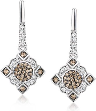 Ross-Simons White and Brown Diamond Vintage-Style Drop Earrings in Sterling Silver