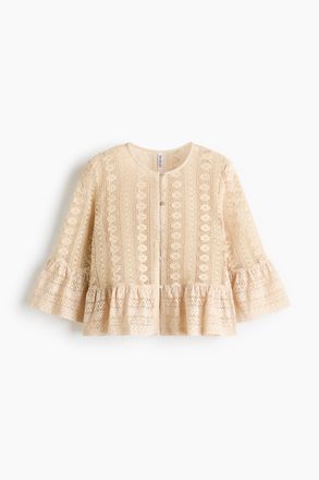 H&M Spitzenbluse mit Volants - Hellbeige