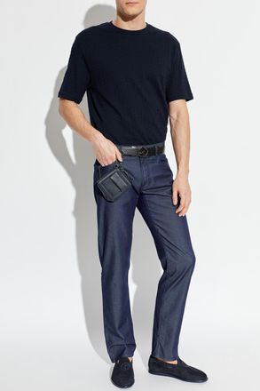 Giorgio Armani T-shirt With A Raised Pattern, Mens, Navy Blue