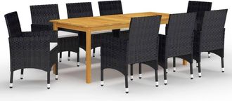 vidaXL Juego De Comedor De Jard&iacute;n De 9 Piezas Negro Vidaxl