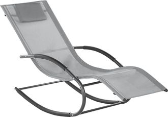 Beliani Tumbona Mecedora De Jard&iacute;n Tela De Acero Gris Claro Reposacabezas Moderna Carano Ii