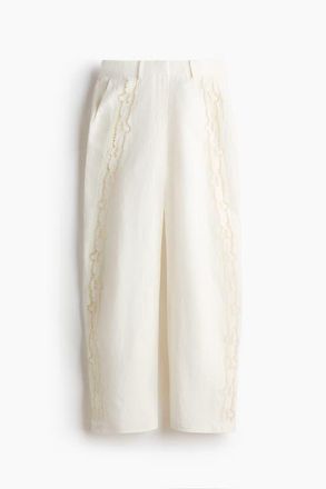 H&M Linen-blend Barrel Trousers in Ivory at Nordstrom, Size 10
