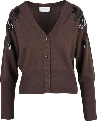 Ermanno Scervino Brown Embroidered Polyamide-Blend Cardigan