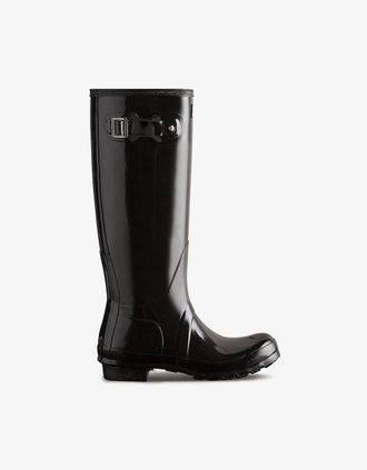 Hunter Womens Hunter ORIGINAL TALL Womens Wellies Black Gloss - Size: 3