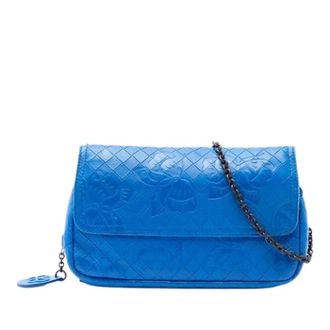 Bottega Veneta Pre-owned Embossed Leather Crossbody Bag - Dames - Pre-owned - Blauw - Maat: ONE Size Leer
