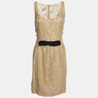 Moschino Cheap And Chic Beige Lack Bow Detail Sleeveless Midi Dress