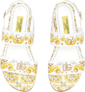 Dolce & Gabbana Printed Calf Leather Sandals - Yellow