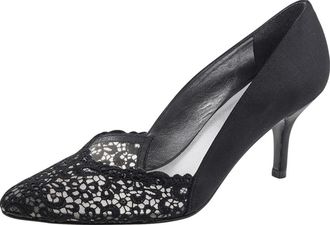 Stuart Weitzman Black Satin And Lace Almond Toe Pumps