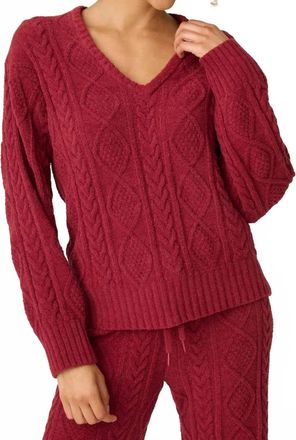PJ Salvage Cozy Chenille Cable Knit Top In Port