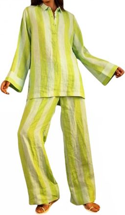 Verandah Linen Lounge Pants In Aqua Lime Stripe