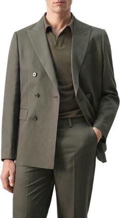 Mango Amalfi Linen Slim Fit Double Breast Blazer in Khaki Green at Nordstrom, Size 38
