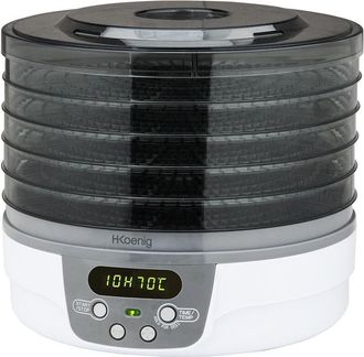 H.Koenig Deshidratador De Alimentos, 250 W, 5 Bandejas Extra&iacute;bles, Termostato Ajustable, Temporizador Hasta 48 Horas, Blanco Dsy700, Pl&aacute;stico - Hkoenig