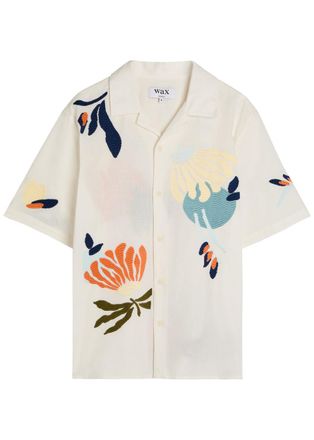Wax London Didcot Embroidered Cotton and Linen-blend Shirt - Multicoloured 1 - XL