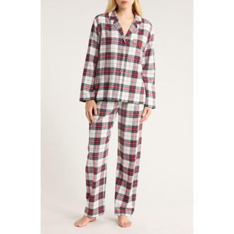 Eberjey Plaid Cotton Flannel Pajamas in Tartan Plaid Ivory at Nordstrom Rack, Size Small