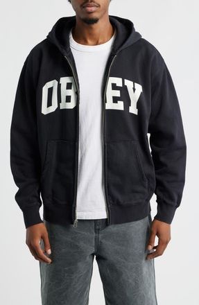 Obey Control Faded Zip Hoodie in Digital Black Faded Wash at Nordstrom, Size Xx-Large