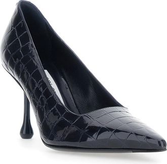 Jimmy Choo London Womens Pumps Ixia 80 Shiny Croc Embossed Blue Calfskin