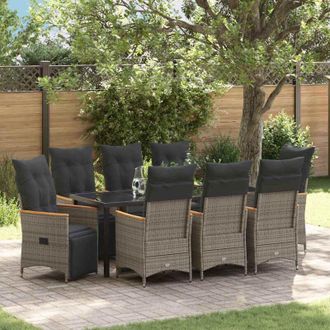 vidaXL Conjunto De Comedor De Jard&iacute;n 9 Pcs Gris Rat&aacute;n Sint&eacute;tico Vidaxl