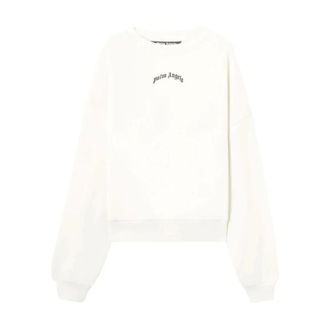 Palm Angels Back Curved Logo Loose Crew - Heren - Sweatshirts & Hoodies - Wit - Maat: L Katoen