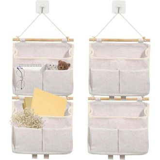OEM Juego De 4 Organizadores Colgantes - Bolsa De Almacenamiento Colgante - Tela De Lino - Con 4 Ganchos - Almacenamiento De Pared Plegable (crema) - Crez