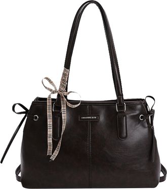 Generic Shoulder Bag PU Leather Boston Bag Tote Handbag for Women Travel Work (Coffee) (Coffee)