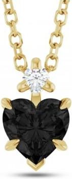 Allurez Heart Natural Black Onyx & Natural Diamond Pendant Necklace 14K Yellow Gold (0.38ct)