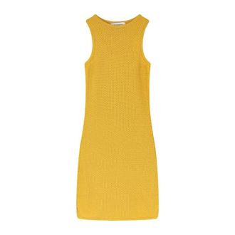 Laneus Knitted Dresses, female, Yellow, Size: 2XS Crewneck Sleeveless Knitted Dress