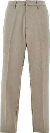 Emporio Armani Geplooide technische seersucker broek - Heren - Straight fit broeken - Beige - L - Polyester - Broeken