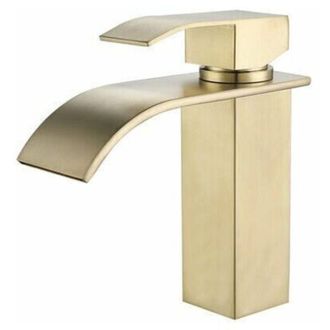 OEM Grifo Mezclador De Lavabo Gold Tipo Cascada - Acero Inoxidable - Ca&ntilde;o C&uacute;bico - N&uacute;cleo Cer&aacute;mico - F&aacute;cil Instalaci&oacute;n - Compatible Con Lavabos Est&aacute;ndar -