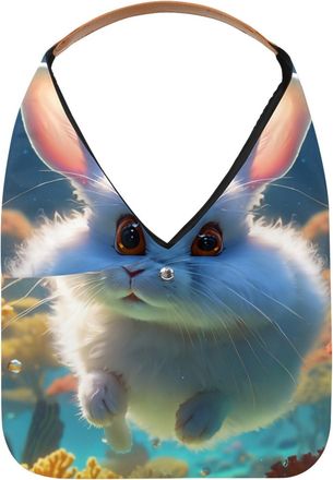 Generic Lovely Rabbit Swims Underwater Reusable Lightweight Grocery Bags - Foldable Into Compact Pouch, Washable & Sturdy, Multipurpose for Shopping and Trave