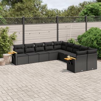 vidaXL Vidaxl - Set De Sof&aacute;s De Jard&iacute;n 10 Pzas Cojines Rat&aacute;n Sint&eacute;tico Negro