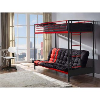 Vente-Unique Letto a soppalco 90 x 190 cm con divano letto Metallo Nero e Rosso + Futon - modulo v