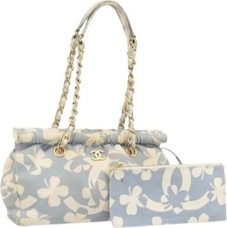 Chanel Pre-owned Shoulder Bags, female, Blue, Size: ONE SIZE Pre-owned Vintage Canvas Shoulder Bag