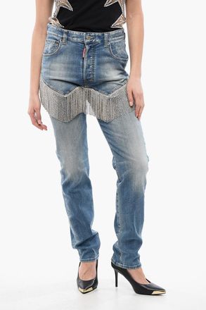 Dsquared2 Jeans 642 Delav&eacute; Denim with 16cm Crystal Fringes Dsquared2