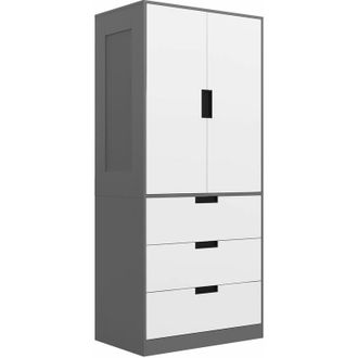 HOMCOM Homcom - 2 Door Wardrobe Grey Wardrobe with 3 Drawer and Hanging Rod for Bedroom Grey