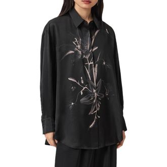 AllSaints Bernie Floral Print Long Sleeve Woven Shirt in Petra Black at Nordstrom Rack, Size 10 Us / 14 Uk