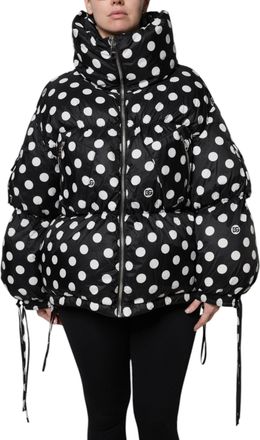 Dolce & Gabbana Womens Black White Polka Dot Full Zip Puffer Jacket And Nylon Clothing