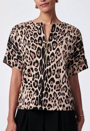 Trina Turk Stagehands Half-Zip Top In Jaguar Knit Jacquard