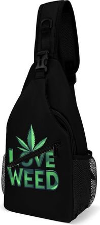 Generic I Love Weed Mens Shoulder Bags Sling Crossbody Backpack Travel Hiking Chest Bag with Small Side 38x20cm
