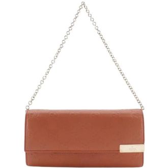 Gucci Pre-owned GG Embossed Leather Chain Wallet - Dames - Pre-owned - Oranje - Maat: ONE Size Leer