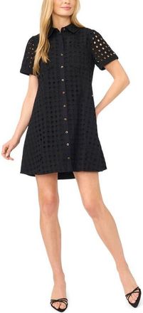 CeCe by Cynthia Steffe Cotton Eyelet Mini Shirtdress in Rich Black at Nordstrom, Size 10