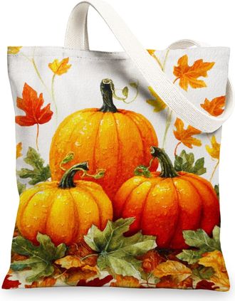 Generic Seasonal Canvas Tote Bags, Colorful Pumpkin Pattern Reusable Grocery Bags, Lightweight Washable Shoulder Strap Canvas Bags, Orange, 13x15 Inch
