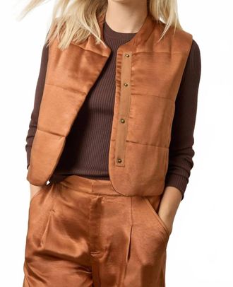 Lilla P Quilted Satin Vest In Copper